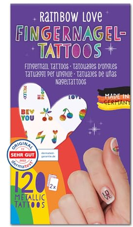 moses. Fingernagel-Tattoos Rainbow Love – 120 Metallic-Nagelsticker, einfache Anwendung, Regenbogen Nageltattoos ideal für Festivals & den Alltag, Made in Germany!