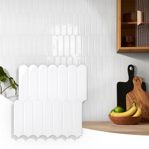 COMSTICKC Upgrade Dickere 3D Fliesenaufkleber Klebefliesen Weiß, 10-Stück | 3D Wandfliesen Vinyl Fliesen Selbstklebend Wandverkleidung Küche Bad RV Küchenrückwand, 30,5 x 30,5 cm