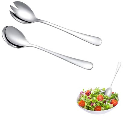 2 Stück Salatbesteck Edelstahl, Salatbesteck Set bestehend aus Salatlöffel und Salatgabel, Servierlöffel für Salat, Küchenhelfer aus Edelstahl, 28cm, Ideal für Familie, Hotels, Restaurants