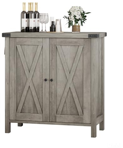 Garvee Küchenschrank, Sideboard mit Türen, Buffetschrank mit Arbeitsplatten, Küchenbuffet mit verstellbarem, Regal Landhausstil Aufbewahrungsschrank für Küche, Wohnzimmer, Esszimmer, Grau 40x80x80 cm