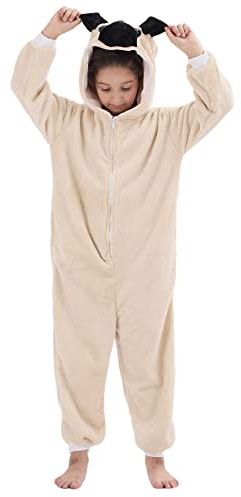 WAFUNNE Flannel Dog Costume Cosplay Halloween Animal Onesie for Kids Adults Boys Girls Child