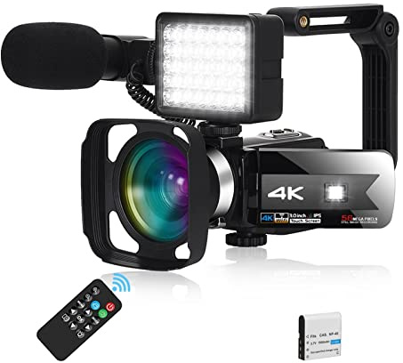 Grabadora de cámara Digital Cámara de Video Vlogging Digital Camcorder 4K Webcam IR Vision Nocturna UHD 56MP 16X Pantalla táctil de Zoom Digital Belleza incorporada Luz de Relleno