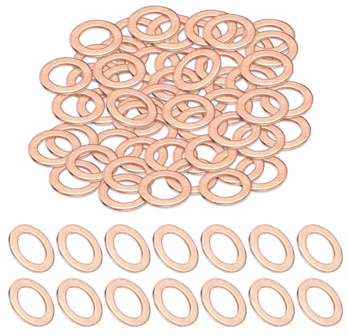 50 Pcs M10 Copper Washer Sealing Rings, Flat Copper Washers, Metric Sump Plug Washers for Screws Bolts Hydraulic Oil Drain Flat Sealing Crush Ring Washer Set(10mm ID 16mm OD 1mm Thickness)