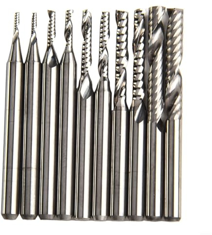 URPIZY Lot de 10 fraises CNC à queue hélicoïdale 3,175 mm Tige 1/8 en métal dur Pour le travail du bois Acrylique PVC MDF