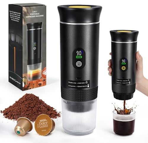SOPPY Espressomaschine Kapselmaschine Camping Kaffeemaschine Selbsterhitzung Mini Kaffeemaschine tragbar Selbsterhitzung Espressomaschine für gemahlenem Kaffee& Kaffeekapseln, Schwarz