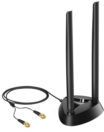 Antenne WiFi 6dBi RP-SMA mâle Triple-Bande 2.4GHz/5GHz/6GHz à Base magnétique, Gain élevé et Couverture Omnidirectionnelle, pour Carte/Routeur WiFi 5/6/6E/7 et appareils IoT (câble 1.5m)