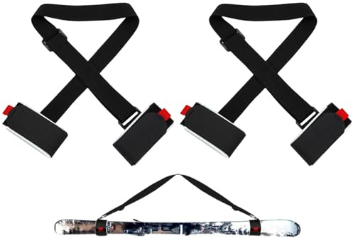 BNOYONERAS Ski Fastener Tapes, 2 Pack Adjustable Ski Carrier Straps with Cushioned Fastener Tape for Easily Carry Skis and Poles