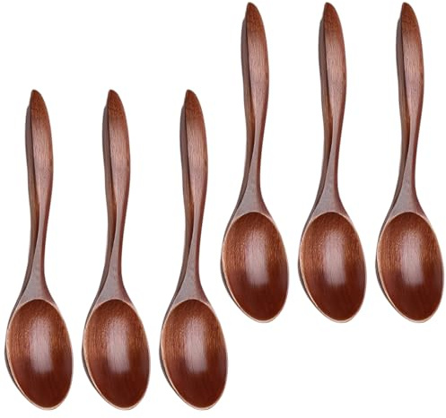 OUDQFCJ 6 Pcs Cucchiaio per Miele - Cucchiaini Legno - 14,5 cm, Fatto a Mano, Mini Cucchiaio in Legno per Tè, Caffè, Marmellata, Miele, Accessori da Cucina, Marrone