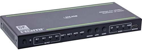 Inline HDMI-switch 4 kortplatser frikopplad audio HDMI 2.1, eARC, 8K@60Hz, 4K@120Hz, SPDIF, uttag och fjärrkontroll IR, CEC, EDID, 57885A