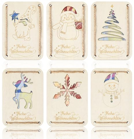 Otuuz 6 stück Geldgeschenke aus Holz zu Weihnachten 10 x 7 Cm, Geldgeschenk Weihnachten Verpackung Grußkarten Holz, Gutschein Verpackung Geschenkverpackung Konzertkarten, Frohe Geschenke