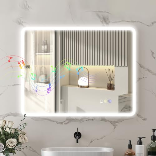HOMCOM Badspiegel mit Beleuchtung 90x70 cm Dimmbar LED Spiegel Silber