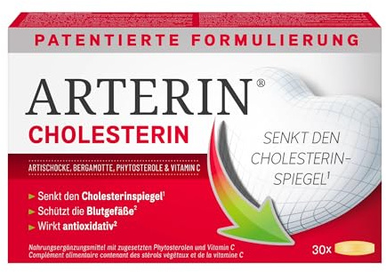 ARTERIN Cholesterin - senkt den Cholesterinspiegel(1) - 30 Tabletten | Veganes Nahrungsergänzungsmittel mit Phytosterolen & Vitamin C, antioxidativer(2) Cholesterinsenker, patentierte Formulierung