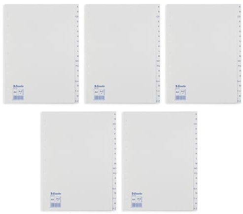 Leitz Esselte Register für A4, 20 Trennblätter, Taben mit alphabetischem Aufdruck A-Z, Blau/weiß, Robuster Kunststoff (5 Register)