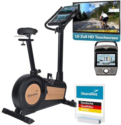 Skandika Ergometer Cykling P15 pekskärm | motionscykel med LCD-pekskärm, förinstallerade appar, 28 program, magnetbroms 32 steg, biomap-appkompatibel, inomhuscykel upp till 150 kg