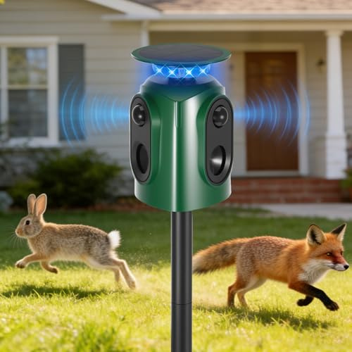 Katzenschreck für Garten, 360 Katzenschreck Ultraschall mit PIR-Bewegungssensor und LED-Blinklicht & Alarmton, IP65 Wasserdicht Marderschreck, Mardern und Hunden vertreiben Garten Füchse und Vögel