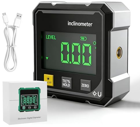 Encuryna 4-Seitiger Magnetischer Digitaler Winkelmesser mit Laser, Digitale Wasserwaage Type-C Schnittstelle IP54 Wasserdicht Digitale Wasserwaage für Arbeiten,LCD-Display Neig ungsmesser (Grün)
