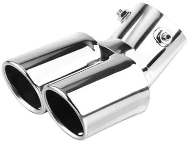 Auspuffblende Universal 63MM Einlass Doppelrohr Gebogene Schalldämpfer Spitze Edelstahl Dual Trim Hinten Schwanz Throat Liner Auto Schalldämpfer Endrohr(Silber)