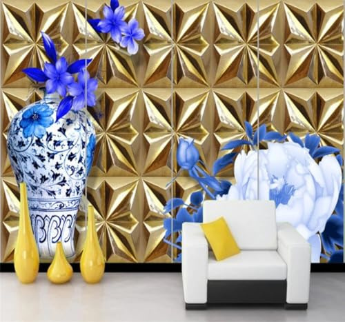 Tzxztt Elegant Relief Gold Wall Vase Rose Modern 3D Wallpaper Premium Textured Silk Neutral Tones Material Ideal for Living Room Bedroom-200cm×140cm