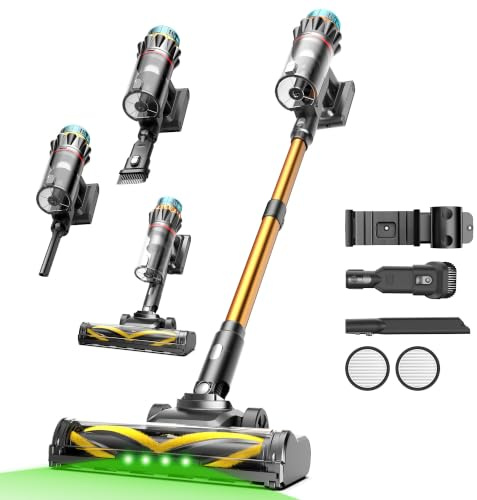 Vexilar V14 Pro Akku Staubsauger Kabellos 500W/60KPa/60Min | Grünlicht, LED-Display, 6-Stufen-Filtration, 2.1kg Ultraleicht, Selbststehend, für Teppiche, Tierhaare, Hartböden