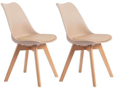 Juego 2 Sillas Comedor Bistro, Sillas Cocina Nórdicas, Beige y Madera