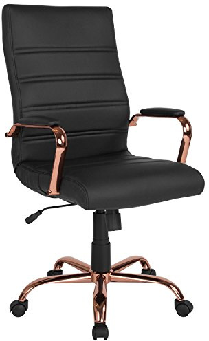 Flash Furniture Chefsessel, Drehstuhl, schwarzes Leder, rotgoldfarbenes Gestell, 69 x 66 x 109 cm (B x T x H)