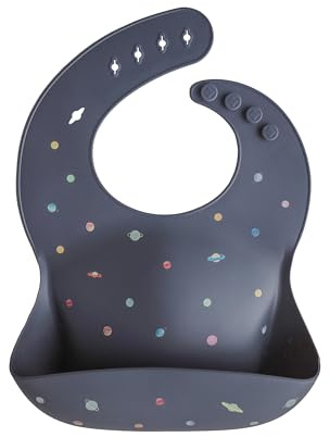 mushie Bavoir Bébé en Silicone | Bavoirs Imperméables Réglables | Bavoirs Faciles à Essuyer | 4 Tailles Réglables Avec Poches Avant Profondes | 100% Sans BPA et Phtalate | Planets
