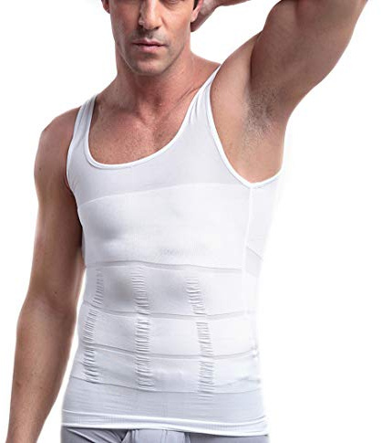 WannGe Mens Slimming Body Shaper Vest Shirt, Compression Muscle Tank, White XL