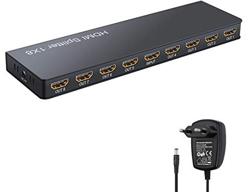 LiNKFOR 4K/1080P 30Hz/60Hz 3D HDMI Splitter Répartiteur 1 Entrée 8 Sorties avec Adaptateur Secteur Distributeur HDMI 1X8 Boîte de Ports UHD HDCP 1.2 pour Projecteur HDTV Lecteur PC Blu-Ray STB PS3