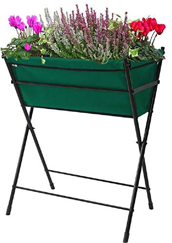 VegTrug Hochbeet Poppy Go - kompakt & mobil - Grün - 65 x 40 x 79 cm | Wetterester Pflanzkasten mit Stahlrahmen & Vliesstoff - Pflanzbeet für Balkon, Terrasse, Dachgarten und kleine Gärten