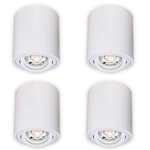 INNOVATE LED Aufbauspot - 35° schwenkbare Aufbauleuchte - kompakter Aufputz Deckenspot - moderner IP20 Aufbaustrahler GU10 Fassung - flaches Downlight excl. Leuchtmittel (4 Stück, Weiß Rund)