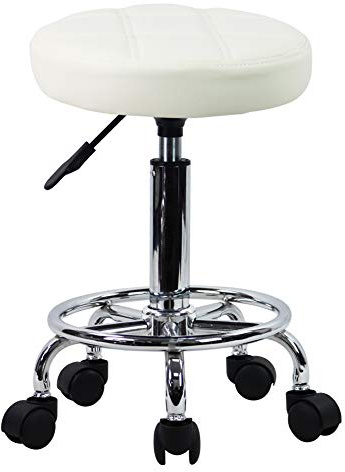 KKTONER Round Rolling Stool Chair PU Leather Height Adjustable Swivel Drafting Work SPA Shop Medical Salon Stools with Wheels Office Chair Small (White)