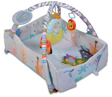 Moni Spielcenter 2 in 1 Oase Krabbeldecke Kissen Spielbogen Spielzeuge Bällebad, Farbe:grau
