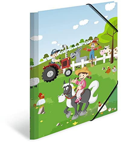HERMA Sammelmappe A3 Bauernhof, Eckspanner-Mappe aus Pappe mit Kindergarten Motiv, Gummizug, Innenklappen und Innendruck für Jungen, Mädchen und Kinder