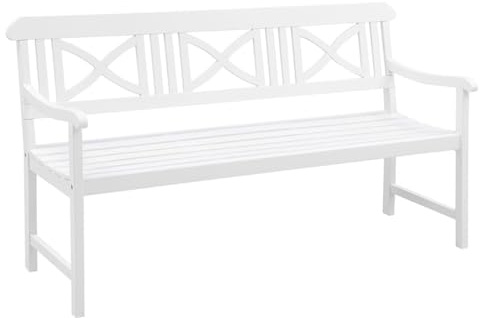 OUTLIV. Gartenbank Landhaus, Akazienholz, wetterfest, Sitzbreite 143 cm, rustikaler Landhausstil, hohe Stabilität, für 2 Personen, 158x61x88 cm, Weiß