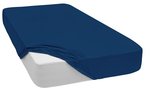 Mixibaby Spannbettlaken Jersey Spannbetttuch 100% Baumwolle Bettlaken Spannbettuch Laken 28 Farben, Größe:180 x 200 cm, Farbe:Dunkelblau