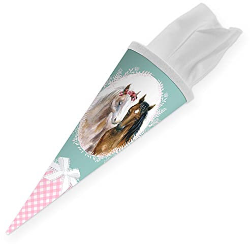 itenga Geschwister Schultüte Pferde Zuckertüte Filzverschluss Einschulung Schulanfang 35cm