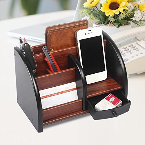 kangten Holz Stifthalter mit Schublade Schreibtisch Organizer Ablagebox Schreibtischorganizer Schreibtischstander Aufbewahrungskasten 20 x 11.8x 13.5 cm