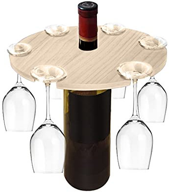 Hapivida Holz Weinbutler, 2in1 Weinflaschen und Gläserhalter aus Holz, Wein-Glas-Aufhänger Weinglas-Halter für 6 Gläser und 1 Weinflasche