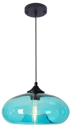 S-Cevada 28cm Luz Colgante de Cristal Colorida Vintage Industrial Retro Loft Bar E27 Lámpara Colgante de Techo Cocina Comedor Dormitorio Iluminación Interior (Turquesa)