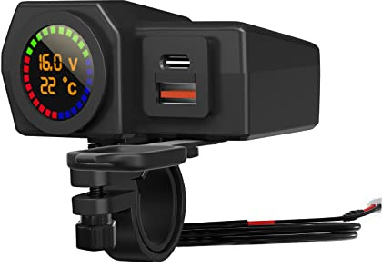 Cargador USB para motocicleta, impermeable, puertos de carga rápida duales, 5 V, 3,4 A/3 A, USB y PD tipo C, adaptador de manillar de motocicleta con interruptor de encendido, voltímetro y termómetro