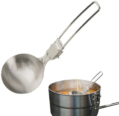Stronrive Camping Pliant 304 Cuisine | Cuillère à Soupe avec Manche Pliant - Louche d'écumoire à poignée Pliante pour la Cuisson et la friture, équipement Cuisine en Plein air