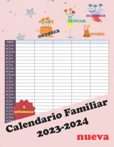 Calendario Familiar 2023: Planificador Mensual Con Fecha para Registrar Citas Diaris (Septiembre 2022 - Diciembre 2023) | Agenda con 5 columnas para ... hombres y mujeres | Organizador Familiar 2023