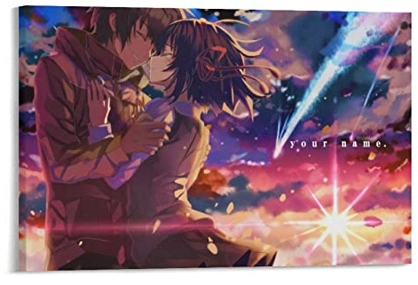 Póster de dibujos animados con texto en inglés Your Name Kimi No Na Wa Mitsuha Miya, obra de arte impresa, póster de pared para decoración del hogar, 16 x 24 pulgadas (40 x 60 cm)