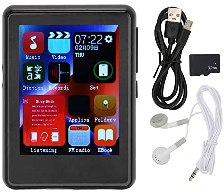Asixxsix Lecteur MP3 avec Bluetooth 5.0, Lecteur de Musique Numérique à écran Tactile Complet de 2,4 Pouces avec Carte SD, Radio FM, Enregistreur Vocal,Livre électronique, écouteurs Filaire (Noir)