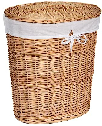 Arthur Cameron Panier à linge ovale de luxe en osier avec couvercle (Grand, Naturel)