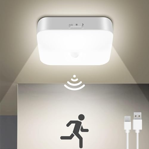 Toowell 10000mAh Rechargeable Motion Sensor Light Indoor Battery Ceiling Light Shed Lights Battery Powered Bathroom Porch Light