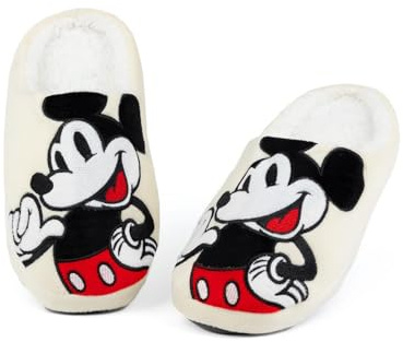 Disney Mickey and Minnie Mouse Slippers For Women | Ladies Clubhouse Slip On House Shoes Adults Gifts | Cozy Indoor Footwear, Soft Lining, Classic Design