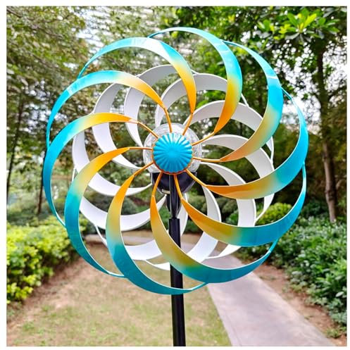 HAZARA Solaire Moulin A Vent Jardin Exterieur, Moulin à Vent Metal, Globe en Verre avec Moulin à Vent Cinétique Moulin à Vent Solaire, pour La DéCoration De Patio De Cour De Pelouse,Blue