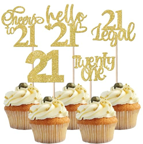 SYKYCTCY 30 Pack 21st Birthday Cupcake Toppers Glitter Twenty-one Legal 21 Cheers to 21 Cupcake Picks Hello 21 Happy 21st Birthday Cupcake Decorations Anniversary Party Supplies Rose Gold