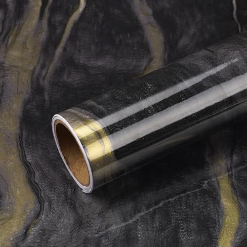 VEELIKE Marmor Tapete Schwarz Gold Mamorfolie Selbstklebend Folie Marmoroptik Klebefolie Arbeitsplatte Küche Marmortapeten Wand Gold Küchentapete Abwaschbar Babyzimmer Küchenrückwand 40cm×300cm